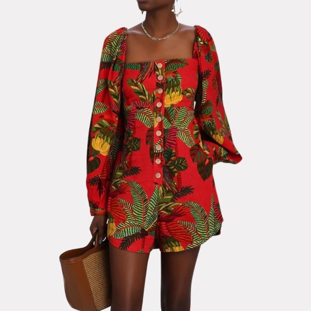 NEW! FARM RIO Red Forest Birds Rompe, SIZE SMALL 0742
